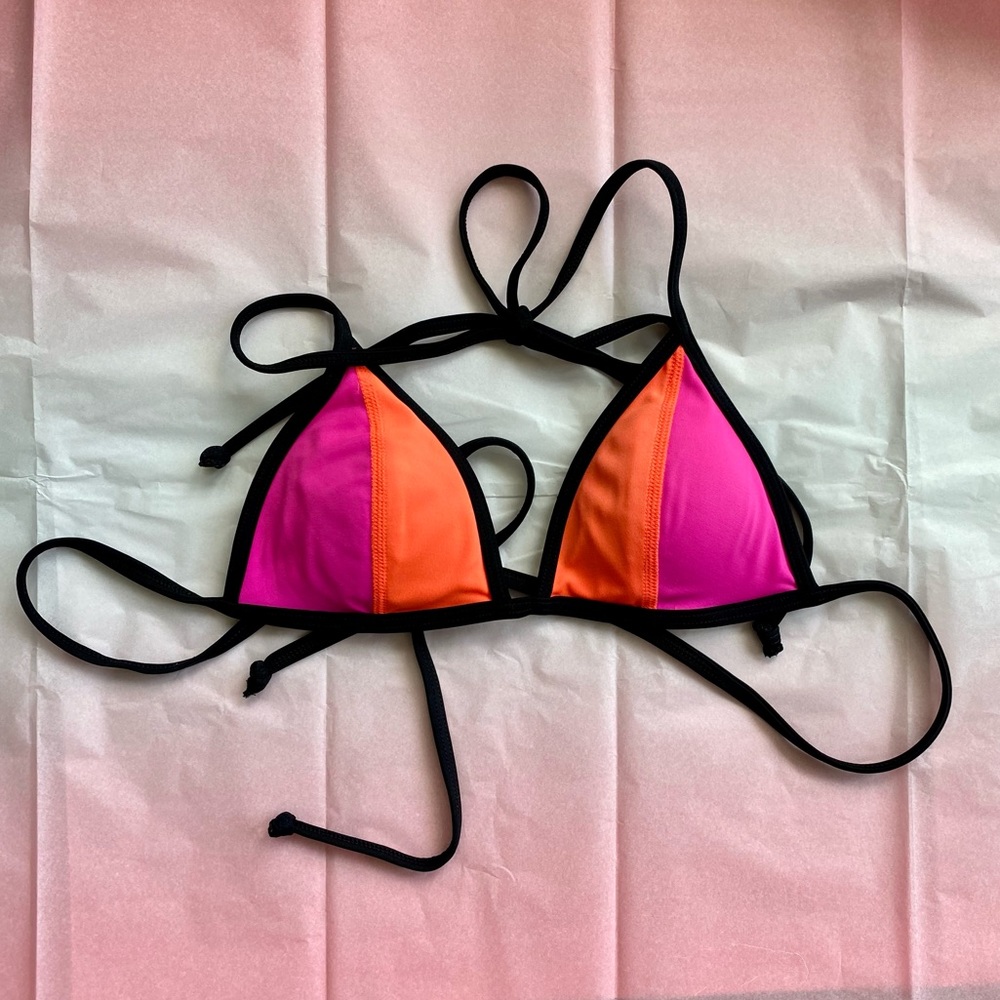 PINK color block bikini top, size XS
